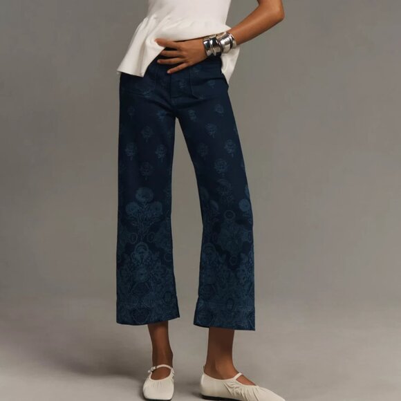 Anthropologie Maeve The Colette Cropped Wide-Leg Jeans Shu Print Size 23 NWT